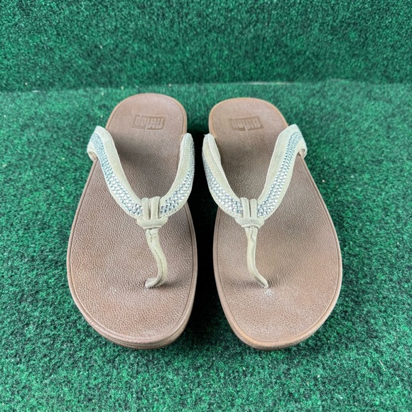 Fitflop Thong Sandals Neutral Tan with Crystals A14-137 Women's US Size 8 - Picture 2 of 8